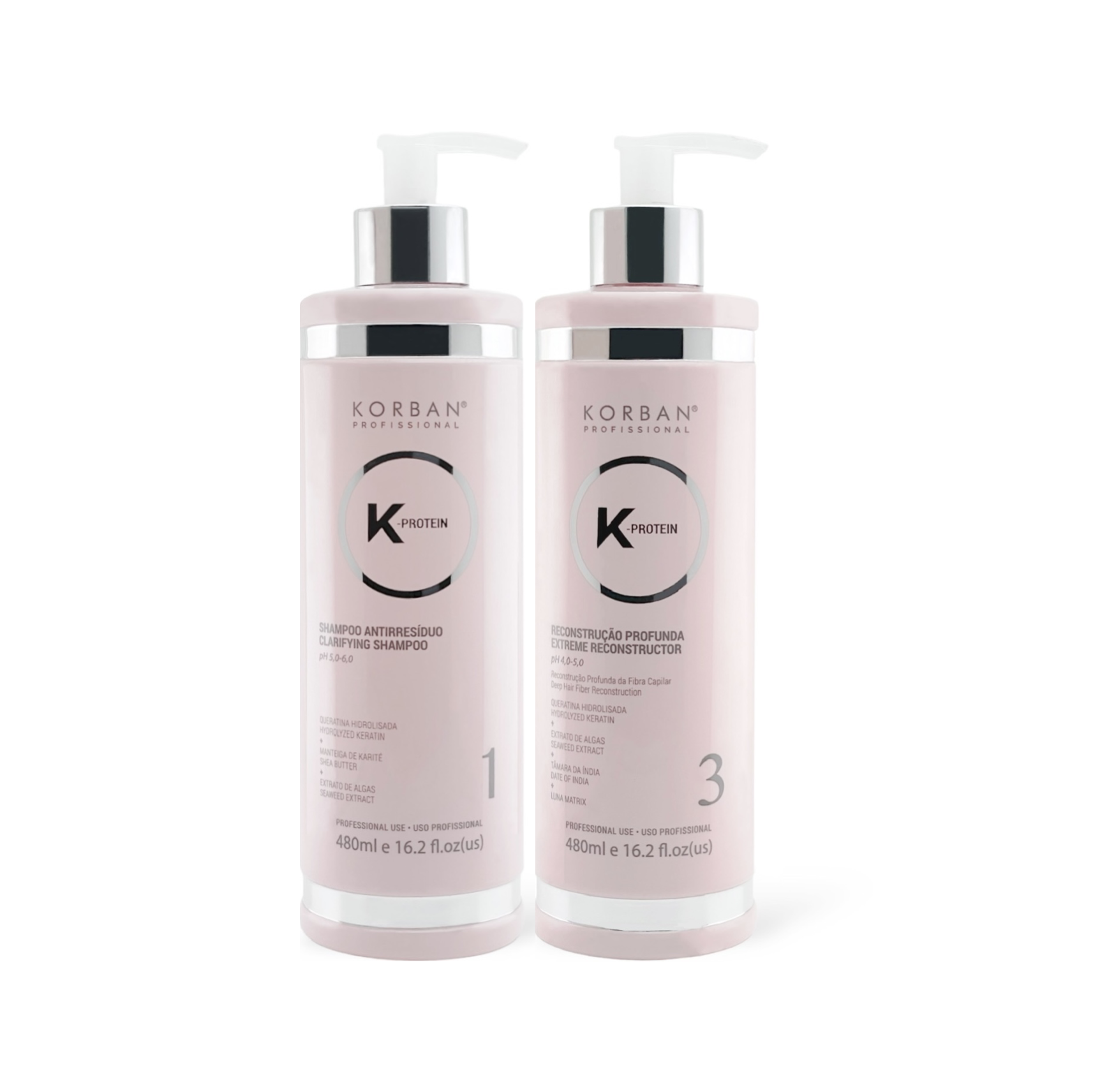 © 2023 moneli.lt | MONELÍ | KORBAN K-Protein rinkinys plaukų atstatymui 2 x 480 ml - Clarifying Shampoo (Nr. 1), Extreme Reconstructor (Nr. 3)