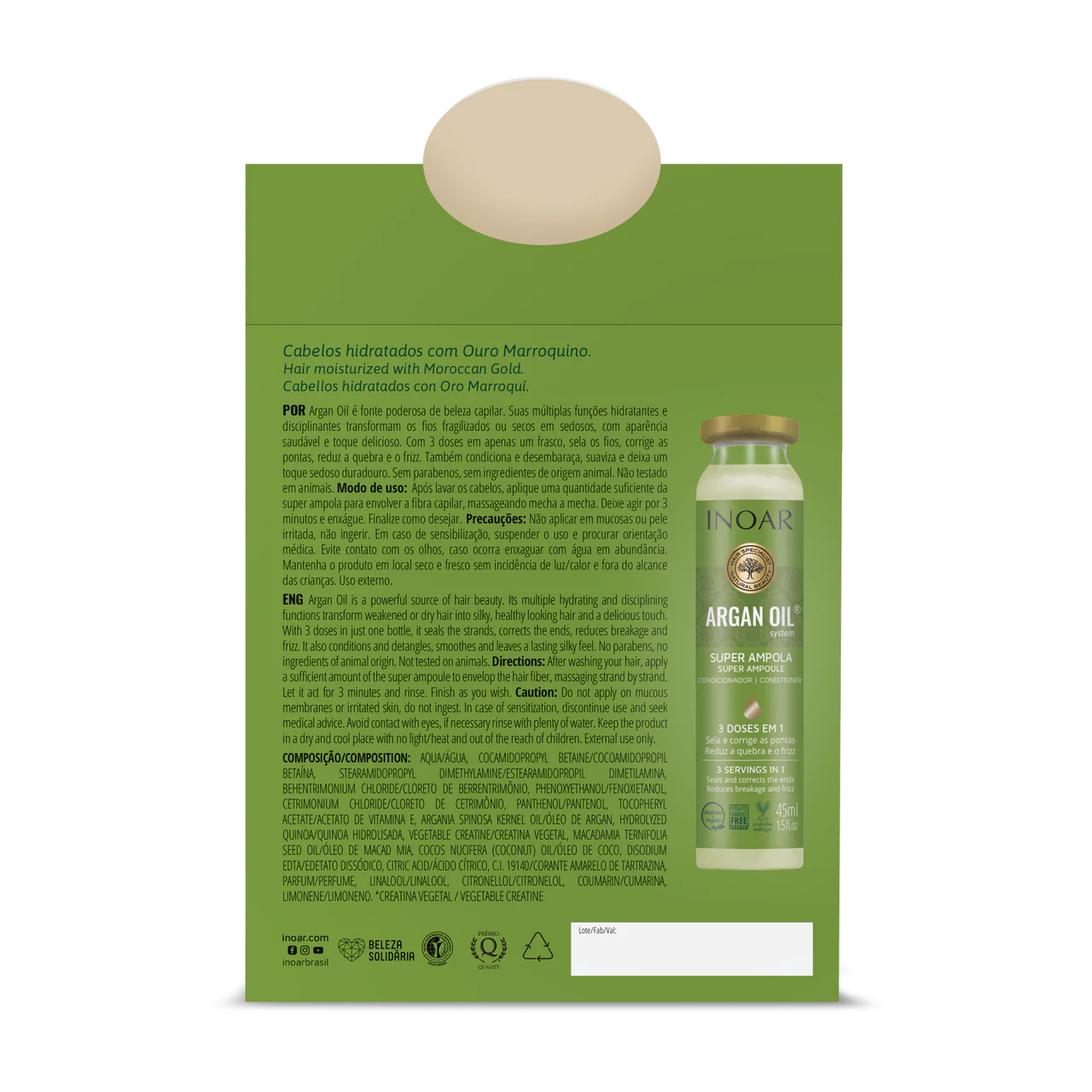INOAR Argan Oil Ampola - plaukų ampulė su argano aliejumi 1 vnt. : 12 vnt. ....